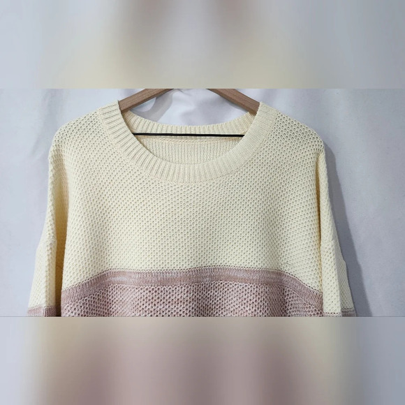 Pastel Stripe Women‎ Textured Crewneck Sweater L Soft Girl Ski Aspen Chic Winter - Picture 8 of 8